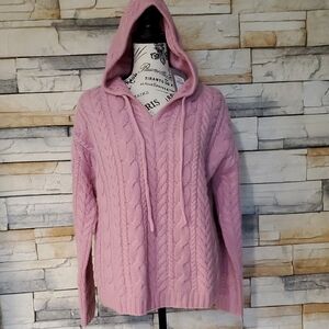 TSE for Neiman Marcus 100% Cashmere Dusty Rose Cable Knit Hooded Sweater Size S